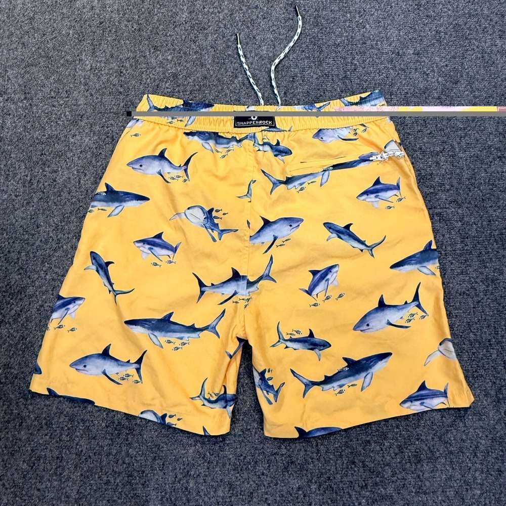 Snapper Rock Swim Trunks Men's M Yellow Shark Print Board Shorts Beach Surf View 2